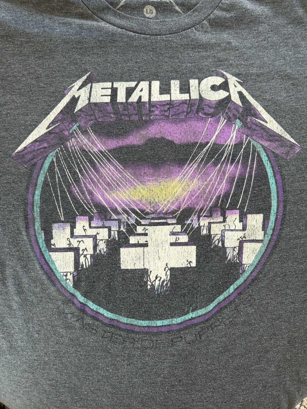 Metallica Short Sleeve Graphic Tee - Gray with Purple & Teal Design